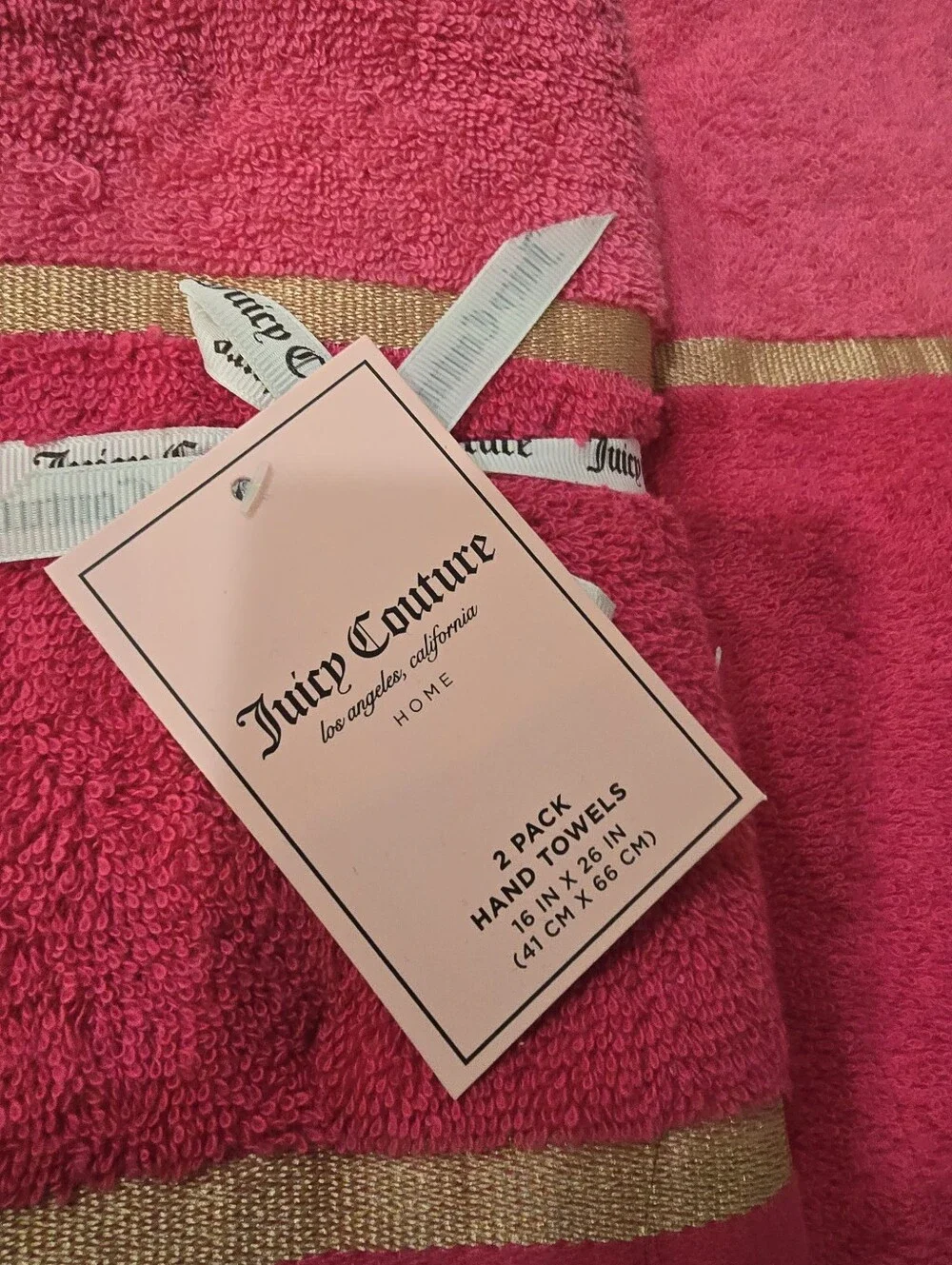 Juicy Couture Home Gold Embroidered Double Stripe Plush Bath & Hand Towel Set